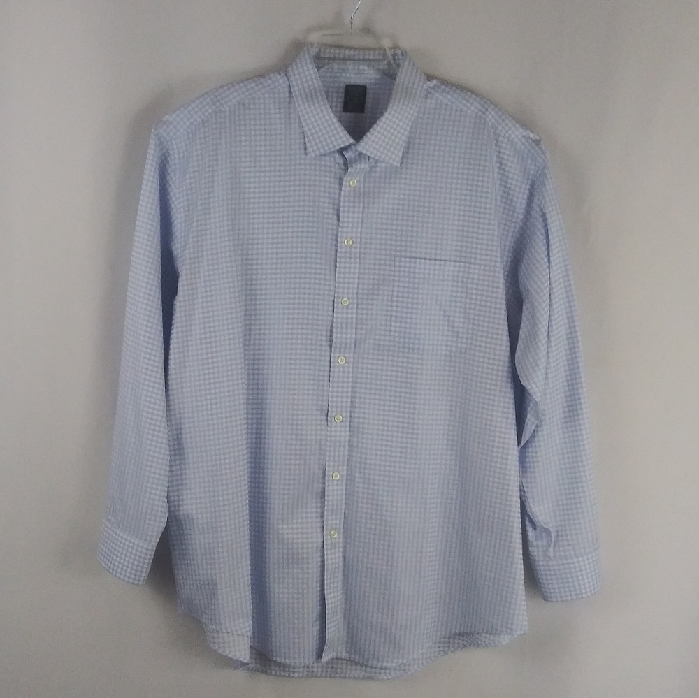 Pronto Uomo blue checker button shirt men size 19T